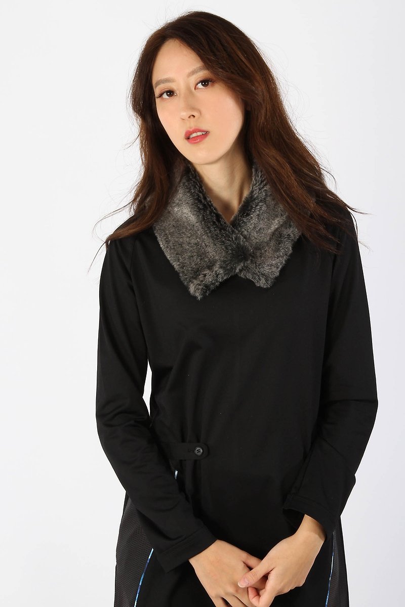 Environmentally friendly fashion artificial fur collar clip - black and gray undercoat - Scarves - Polyester Black