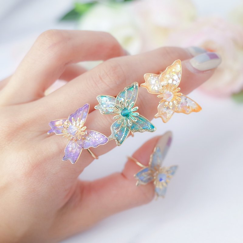 Adjustable girth ring spring and summer butterfly resin ring - General Rings - Resin Multicolor