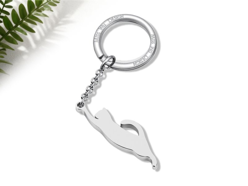 日常的小貓咪 - 做瑜珈的貓-不鏽鋼吊飾鑰匙圈系列 - 鑰匙圈/鑰匙包 - 不鏽鋼 銀色