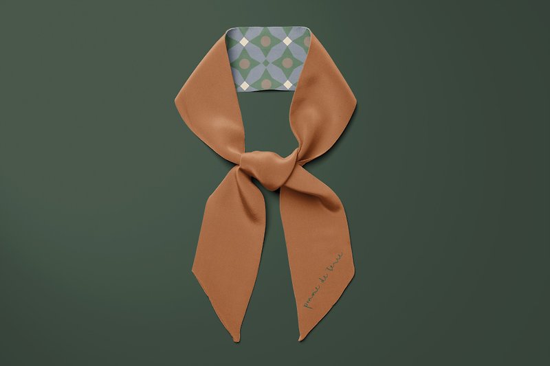 Matcha Cocoa silk scarf silk twilly 100% silk | 150x5cm - Scarves - Silk Brown