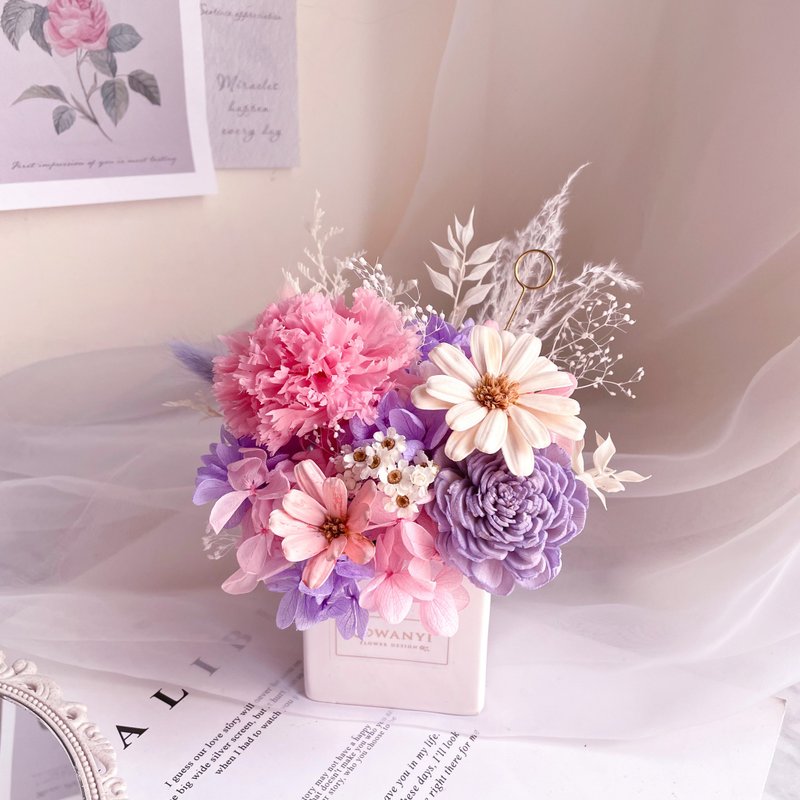 Pink and Purple Carnation Potted Flowers Chinese Valentine's Day Gifts Everlasting Flowers Valentine's Day Dried Flowers Mother's Day Table Flower Teaching - ช่อดอกไม้แห้ง - พืช/ดอกไม้ สึชมพู