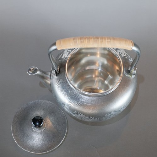 日本古美術】老松紋籐巻提手錫湯沸本錫款天然薌沉香檀香茶器香