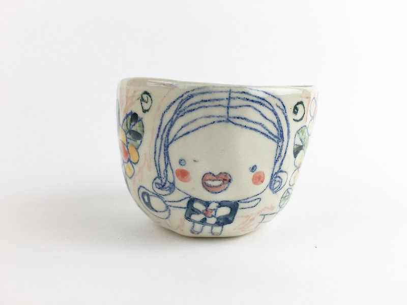 Nice Little Clay Handmade Small Bowl _ Boy and Girl 21 - Bowls - Pottery Multicolor