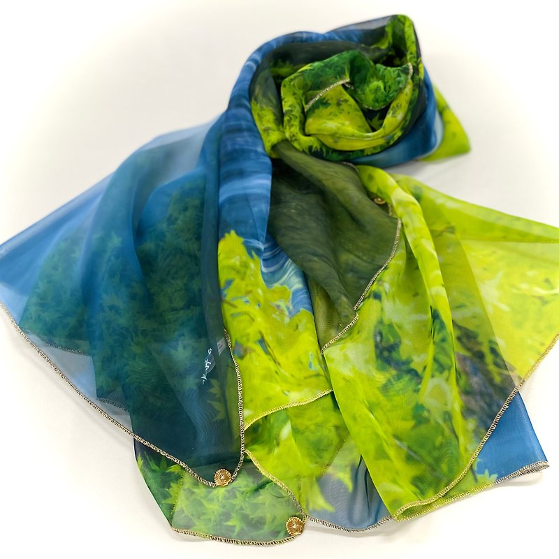 Large Chiffon Scarf by Photographer Katsuhiko Mizuno Kyoto Kibunegawa ~Fresh Green~ Ballett Kyoto Soft Chiffon Fabric Made in Japan - Scarves - Polyester Green