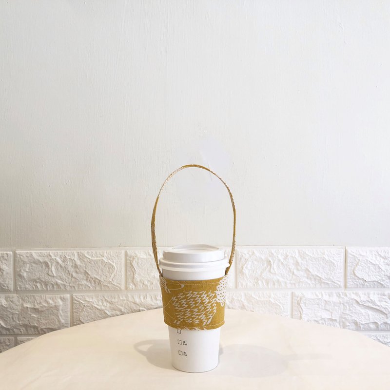 客製化選布-手作黃色刺蝟環保杯套 生日禮物 送禮 - 飲料提袋/杯套 - 棉．麻 多色