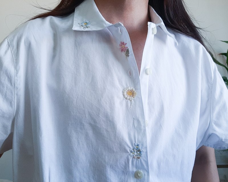KAREN SCOTT 白色棉質刺繡花卉襯衫 L 碼 - 女襯衫 - 棉．麻 白色