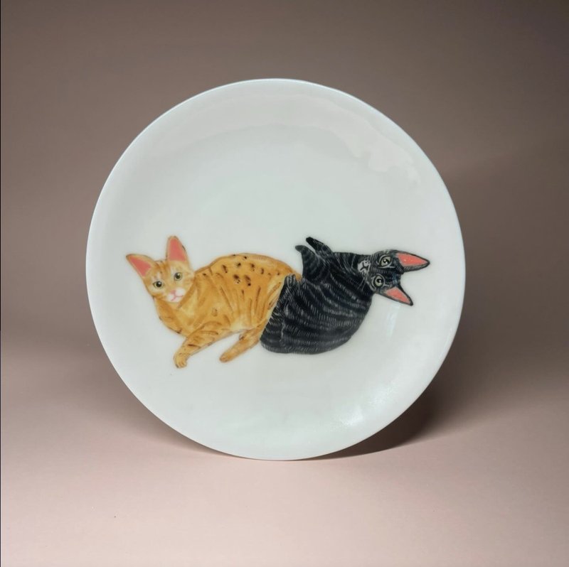 似顏繪貓咪白瓷盤-需訂製 - 盤子/餐盤/盤架 - 瓷 