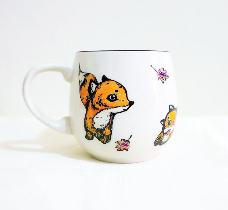 限量-療癒陶瓷手繪馬克杯 - 小狐狸玩伴 - 咖啡杯/馬克杯 - 瓷 白色