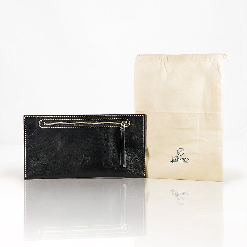 拉鏈手提包。手縫皮革材料包。BSP056 - 皮革 - 真皮 黑色