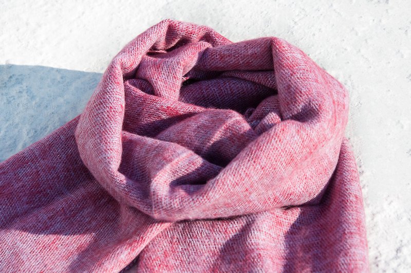 Wool shawl / knit scarf / knitted shawl / blanket / pure wool scarf / wool shawl - strawberry gray - ผ้าพันคอถัก - ขนแกะ สึชมพู