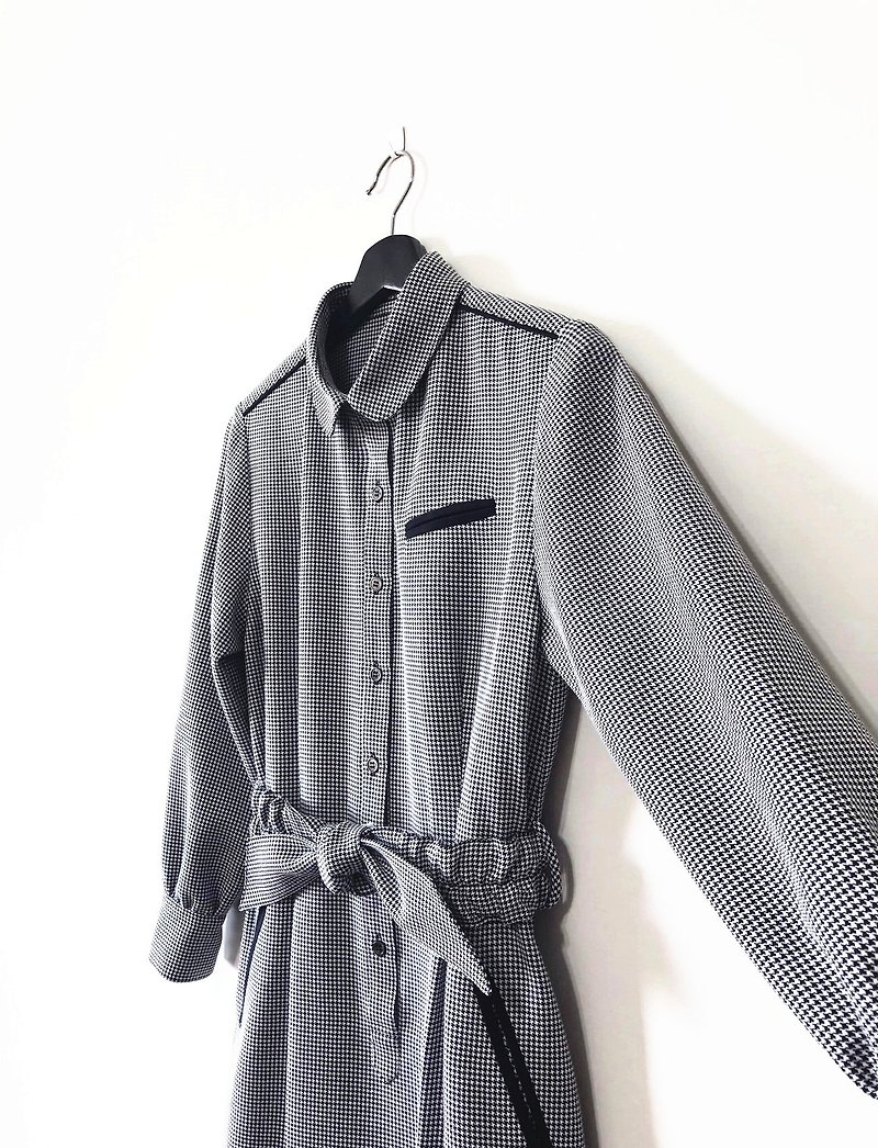 千鳥格子ドレス - ワンピース - その他の素材 ブラック