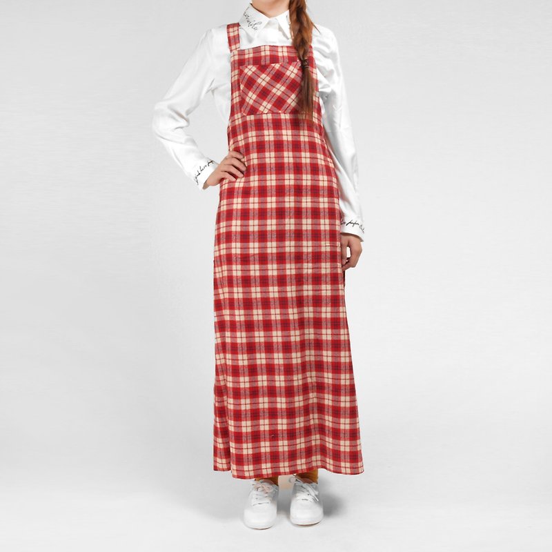 │moderato│ American Retro Plaid Dress Dress │ retro girl London European Art. Fresh - One Piece Dresses - Other Materials Red