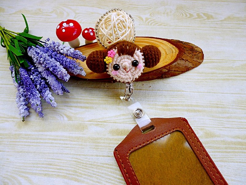 Double bun doll telescopic ticket holder comes with certificate cover and bead chain - ID & Badge Holders - Cotton & Hemp Brown
