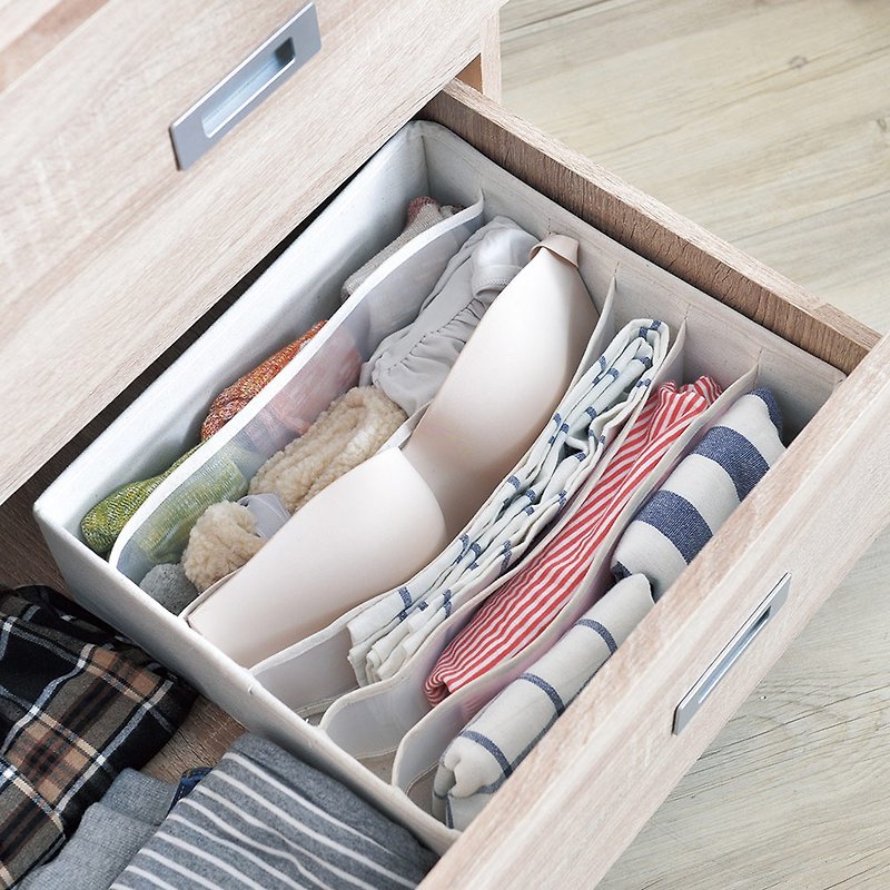 日本霜山 衣櫃抽屜用6小格分類收納布盒-面寬30cm-2入