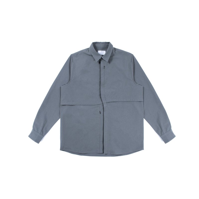 oqLiq - Nature Blessing - Tai Chi Placket Line Shirt (Grey) - เสื้อเชิ้ตผู้ชาย - วัสดุอื่นๆ สีเทา