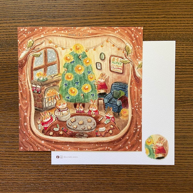 Christmas postcard - wishing tree in rabbit hole - Cards & Postcards - Paper Red