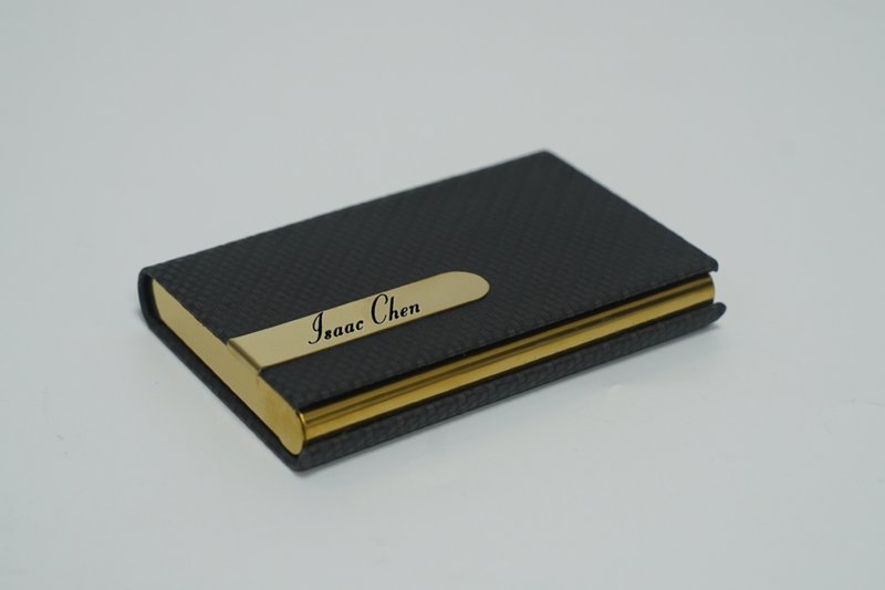 Woven leather metal business card holder with free lettering and log design - Card Holders & Cases - Faux Leather Multicolor