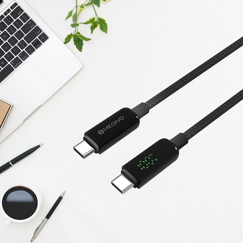 Megivo UltraJuice 100W Type-C High Speed ​​Instant Speed ​​Display Charging Cable - Chargers & Cables - Other Materials Black