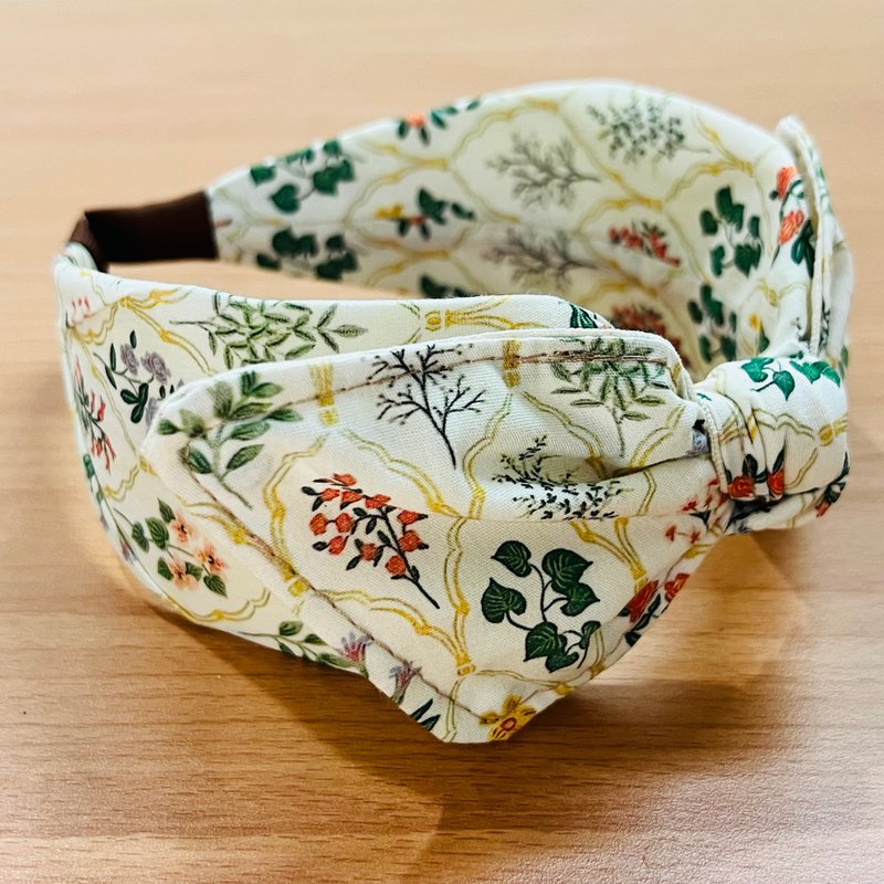 請MOYA 寬版手工髮箍 花譜 - 髮夾/髮圈 - 棉．麻 藍色