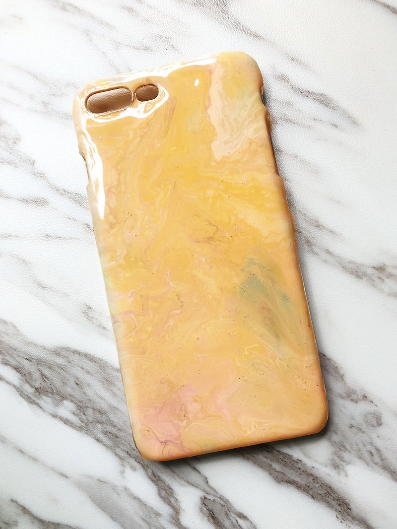 OOAK hand-painted phone case, only one available, Handmade marble IPhone case - เคส/ซองมือถือ - พลาสติก สีส้ม