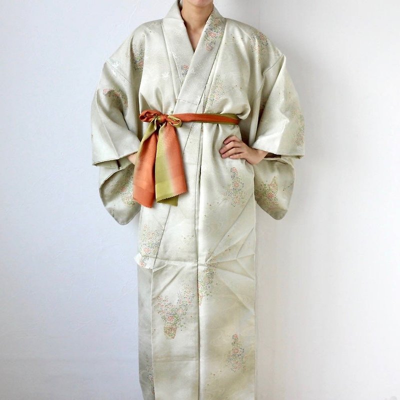 Japanese floral kimono, vintage kimono, maxi kimono, kimono outfit /1868 - 晚裝/晚禮服  - 聚酯纖維 綠色