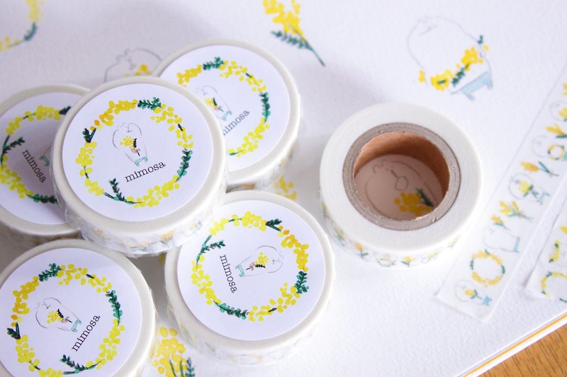 pinkoi限定特典Mimosa muu-chan / 15mm × 7m masking tape - มาสกิ้งเทป - กระดาษ สีเหลือง