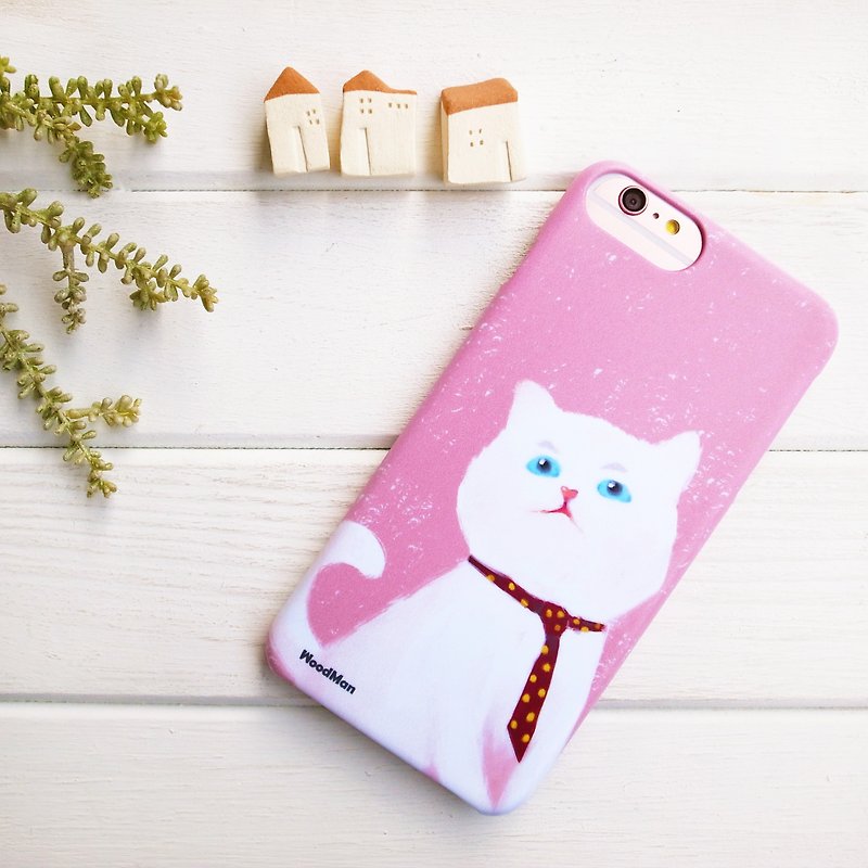Serious white cat phone case-iPhone(i5.i6s,i6splus.I7.I7plus)/Android(Samsung三星, HTC, Sony,ASUS) - Phone Cases - Plastic Pink