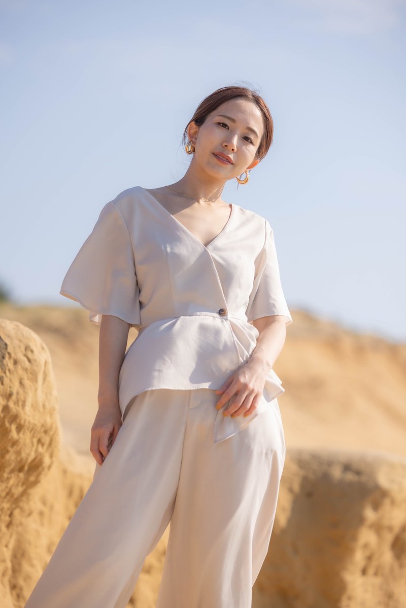 summer suede wide pants　made in Japan - กางเกงขายาว - วัสดุอีโค ขาว