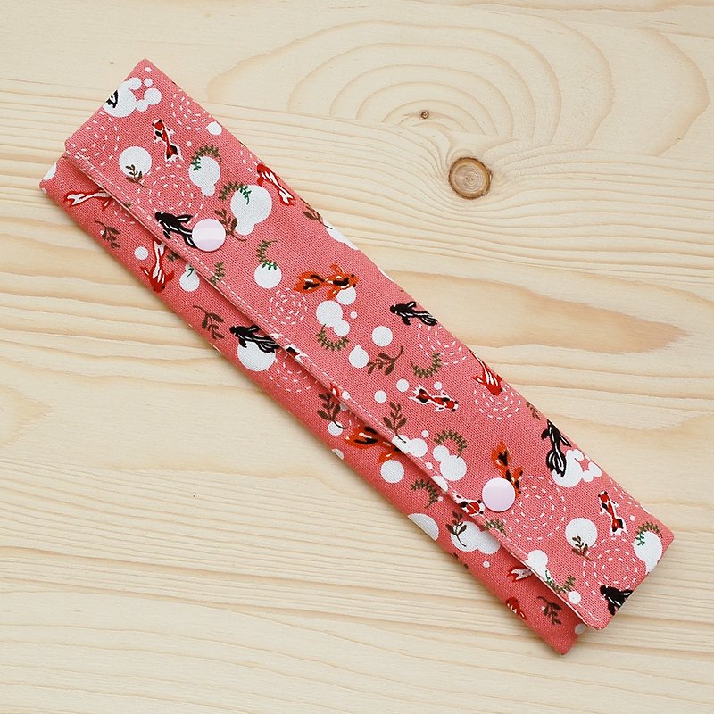 小金魚橫式筷袋餐具組/三件組 - 筷子/筷架 - 棉．麻 粉紅色