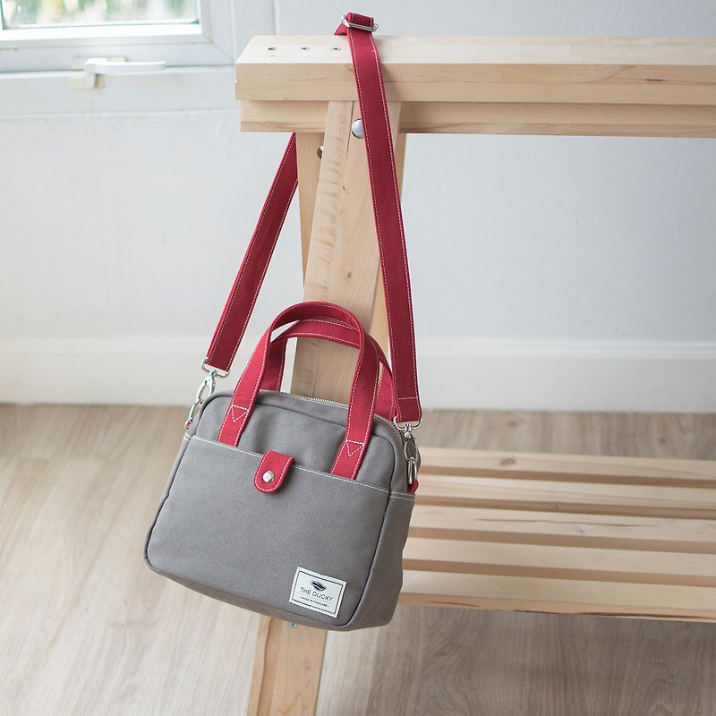 Mini 包 - 灰色+紅色 - 側背包/斜背包 - 棉．麻 灰色