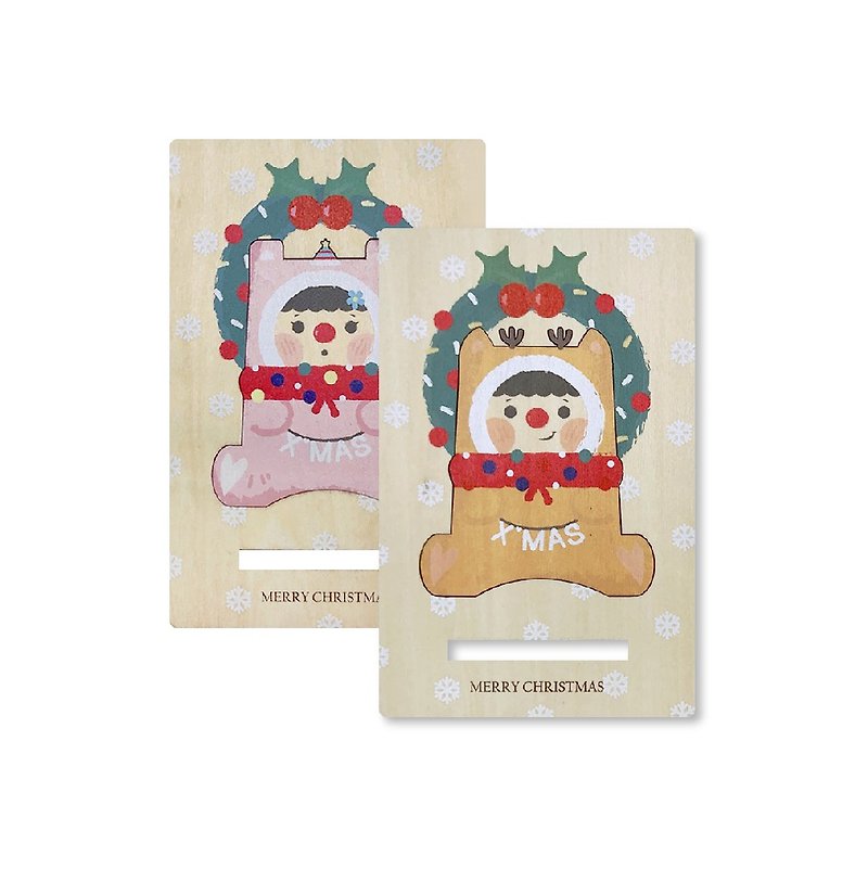 [Customized Gift] Christmas Doll Wooden Card Phone Holder - การ์ด/โปสการ์ด - ไม้ สีกากี