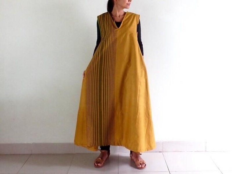 サロンで作ったAラインワンピース【黄色】 - 洋裝/連身裙 - 棉．麻 