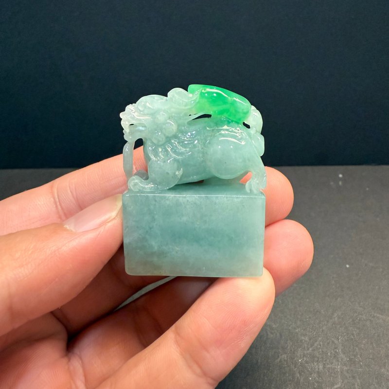 瀚玉珠寶 天然翡翠印章 白底青貔貅印 緬甸玉印章 - 其他 - 玉石 