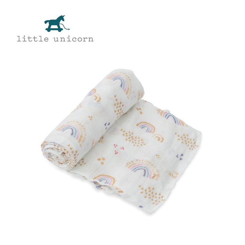 Little Unicorn Bamboo Fiber Gauze Towel Single Pack Rainbow Raindrops - Other - Other Man-Made Fibers White