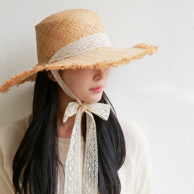 Tassel straw hat/wide-brimmed hat/seaside hat/sun hat that’s great for taking photos in summer - หมวก - พืช/ดอกไม้ 
