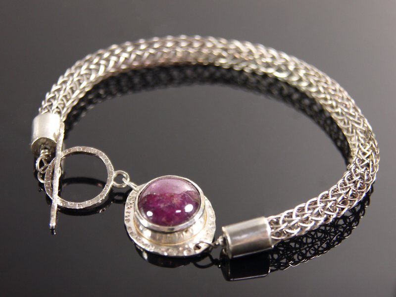 Pure Handmade Braided Knock-925 Sterling Silver Starlight Ruby Bracelet - Dark Red - Bracelets - Other Metals Red