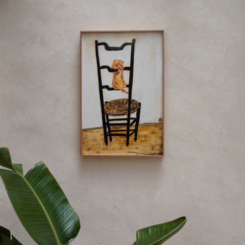絵画。壁掛け原画【素敵なピアノ曲と椅子の上で寝たい猫】 絵画。壁掛け原画【素敵なピアノ曲と椅子の上で寝たい猫】