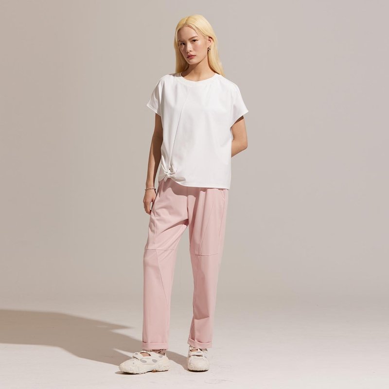 COZEE-圓領扭結上衣-香檳白 - 女 T 恤 - 聚酯纖維 白色