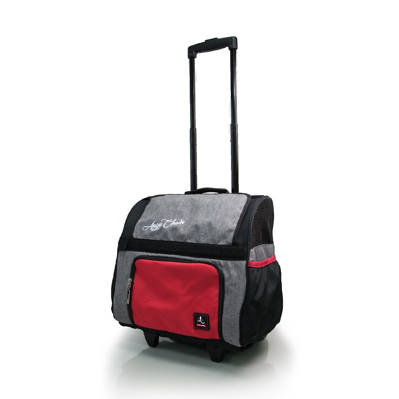 Angel circle multi-function two-wheeled pet trolley case-bright red - Other - Polyester Red