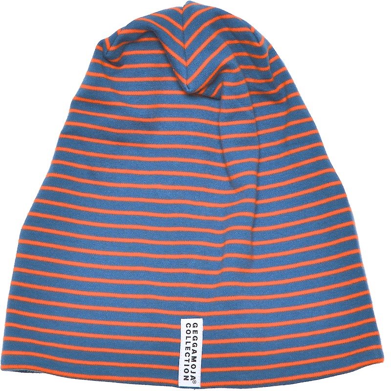 【北歐童裝】瑞典有機棉帽子深灰藍/橘【內刷綿密毛層】 - 嬰兒帽子/髮帶 - 棉．麻 橘色