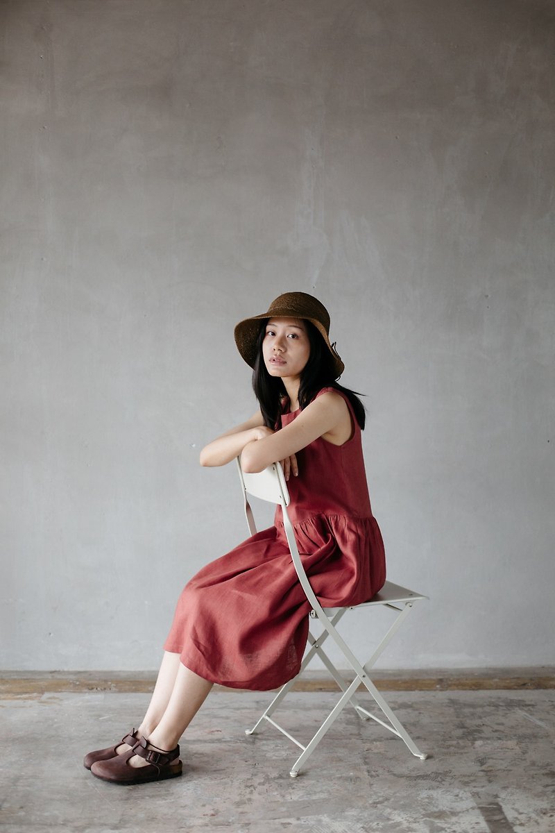 【Off-Season Sales】Linen Camisole dress with open back in Coral Pink