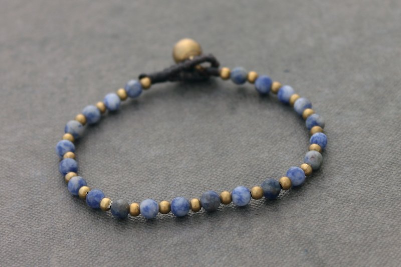 Simple Stone Brass Sodalite Bracelets Basic Hipster Bracelets  - สร้อยข้อมือ - ผ้าฝ้าย/ผ้าลินิน สีน้ำเงิน