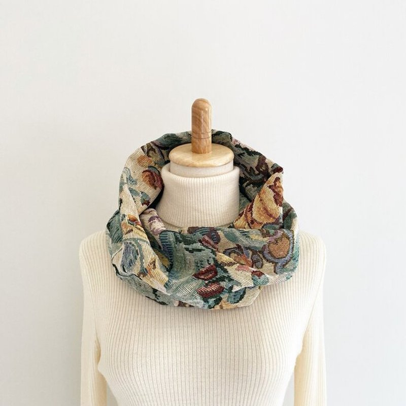 ผ้าพันคอ Snood ทอ Gobelin สวมง่าย ดูสง่างาม | ลายดอกไม้ สวยสดใสสำหรับฤดูหนาว - ผ้าพันคอถัก - เส้นใยสังเคราะห์ สีเขียว