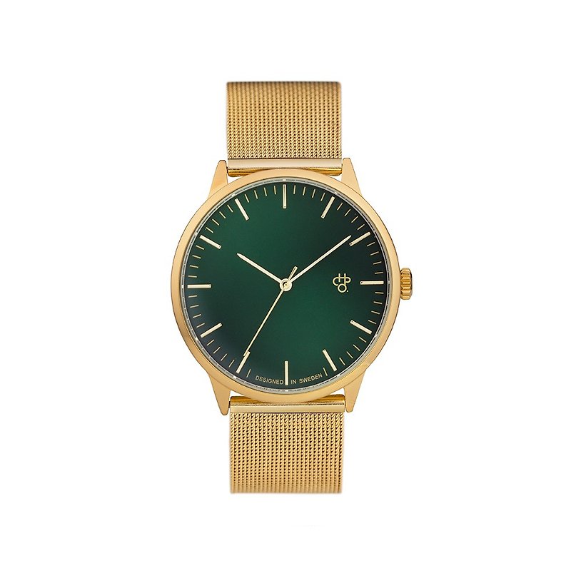 瑞典品牌 - Nando系列 金綠錶盤 - 金米蘭帶可調式 手錶 - 男錶/中性錶 - 不鏽鋼 金色