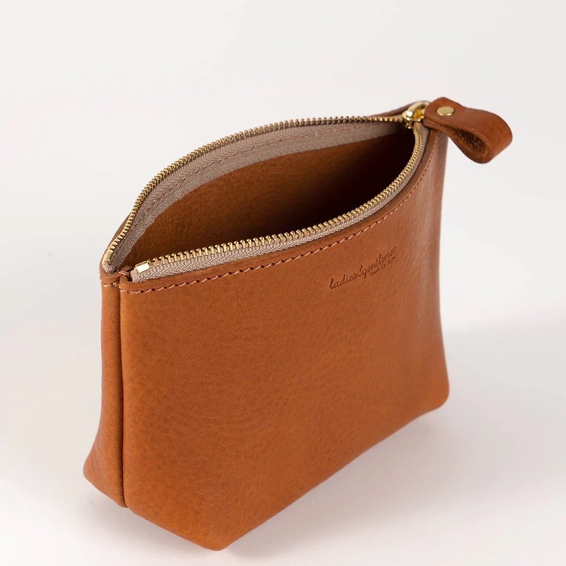 真皮 化妝包/收納袋 橘色 - Gusseted pouch L size leather Italian leather leather