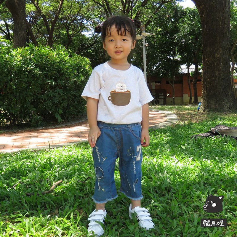 Leg library power parent-child outfit_Taiwan original children's short T_is love cans - เสื้อยืด - ผ้าฝ้าย/ผ้าลินิน 