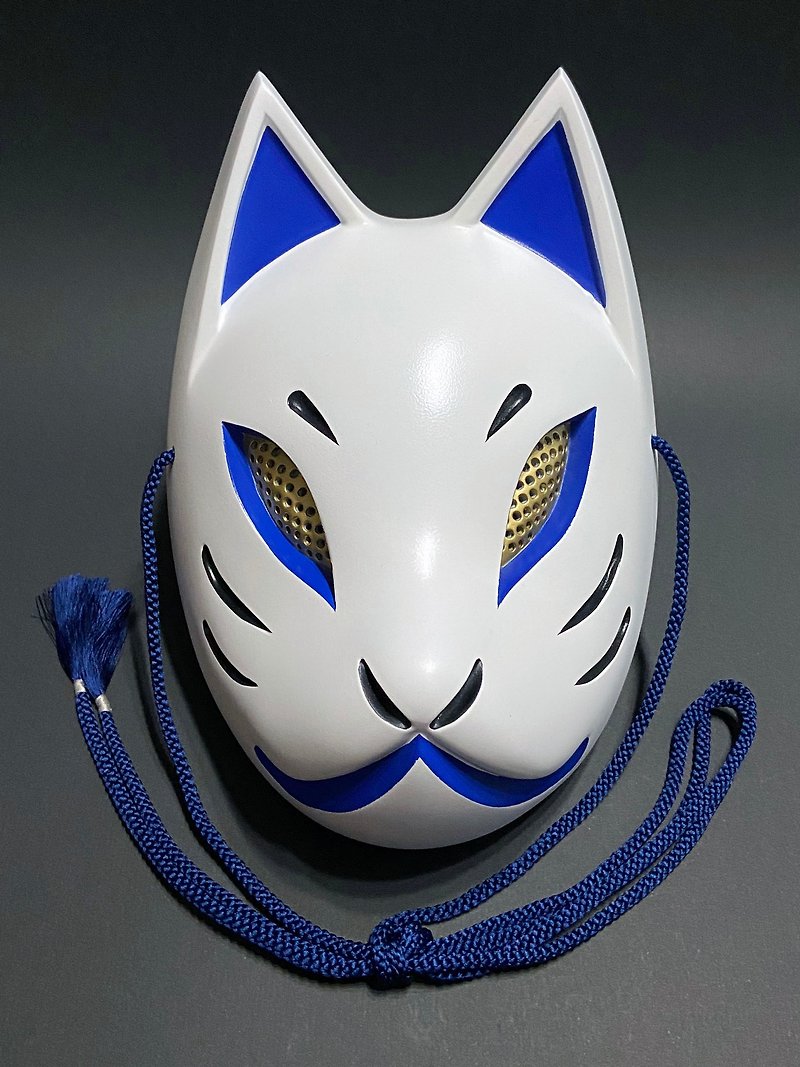 狐面　白×青 - アイマスク - プラスチック ブルー