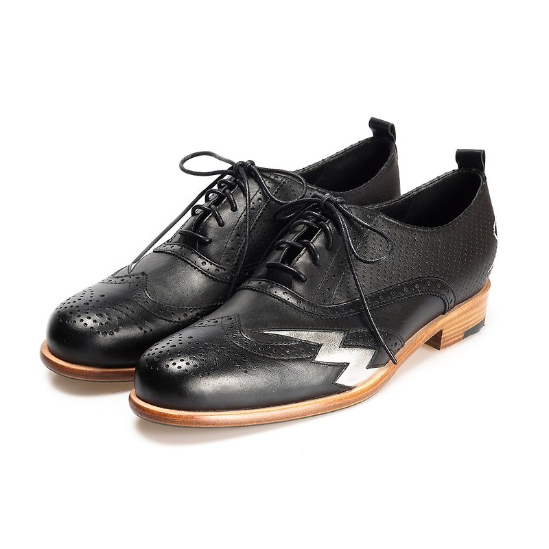 Oxford leather  Shoes Lightning M1186 Black - Men's Oxford Shoes - Genuine Leather Black