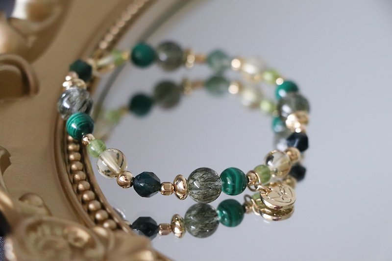 Evil and anti-villain bracelet original design / traveler's fetters - Stone- green hair crystal - Stone - Bracelets - Crystal Green