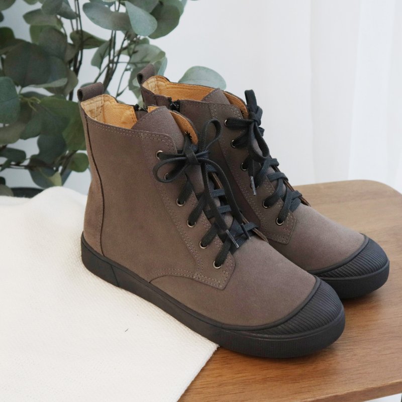 [Let's go] Warm Waterproof Boots - Grey | Rain or shine | Short boots. Rain boots. Leather. Taiwan - Women's Booties - Genuine Leather Gray